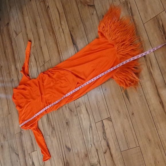 Women's Orange Off-Shoulder Furry Hem Maxi Dress. Size S - Picture 11 of 17